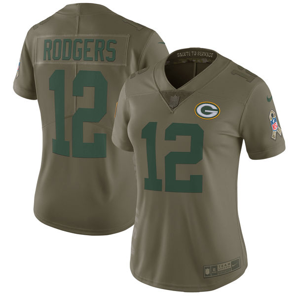 Women Green Bay Packers #12 Rodgers Nike Olive Salute To Service Limited NFL Jerseys->->Women Jersey